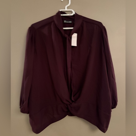 NEW NWT - NYC New York & Compagny - Red Burgundy Wine Blouse Kissing Bow - XL - Picture 2 of 5